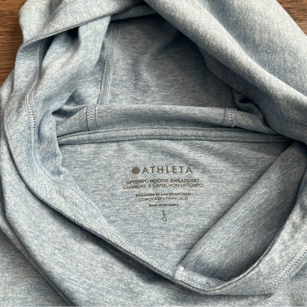 ❄️ Athleta Uptempo Hoodie Heron Blue Heather Large Lightweight Athletic Pullover - Picture 5 of 8